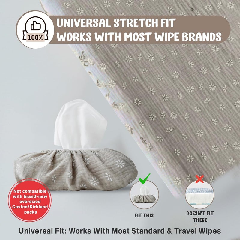 TISU Baby Wipes Cover – Universal Size, One Size Fits All Wipes Packages | Muslin Cotton Tissue Cover for Nursery, Diaper Bag & Changing Table, Station | Gingham & Neutral Patterns (Beige Daisy) - Image 3